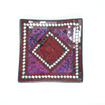 Piatto medio a mosaico con specchietti - color porpora/bordeaux 23,5x23,5x8 cm