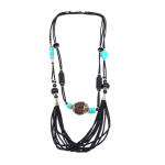 Collana indiana in corallo nero con onice nera e rudraksha