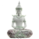 Buddha bianco in meditazione con inserti in stoffa 26 cm